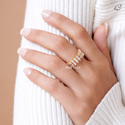 Round And Baguette Cut Moissanite Three Row Pave Full Eternity Wedding Band