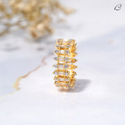 Round And Baguette Cut Moissanite Three Row Pave Full Eternity Wedding Band