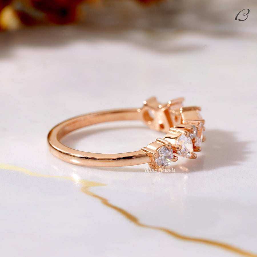 Half Eternity Unique Cluster Moissanite Diamond Wedding Band