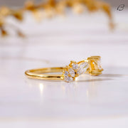 Marquise And Round Cut Moissanite Diamond Open Cuff Matching Bridal Band