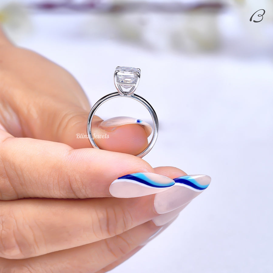 Emerald Cut Colorless Moissanite Solitaire Diamond Proposal Ring