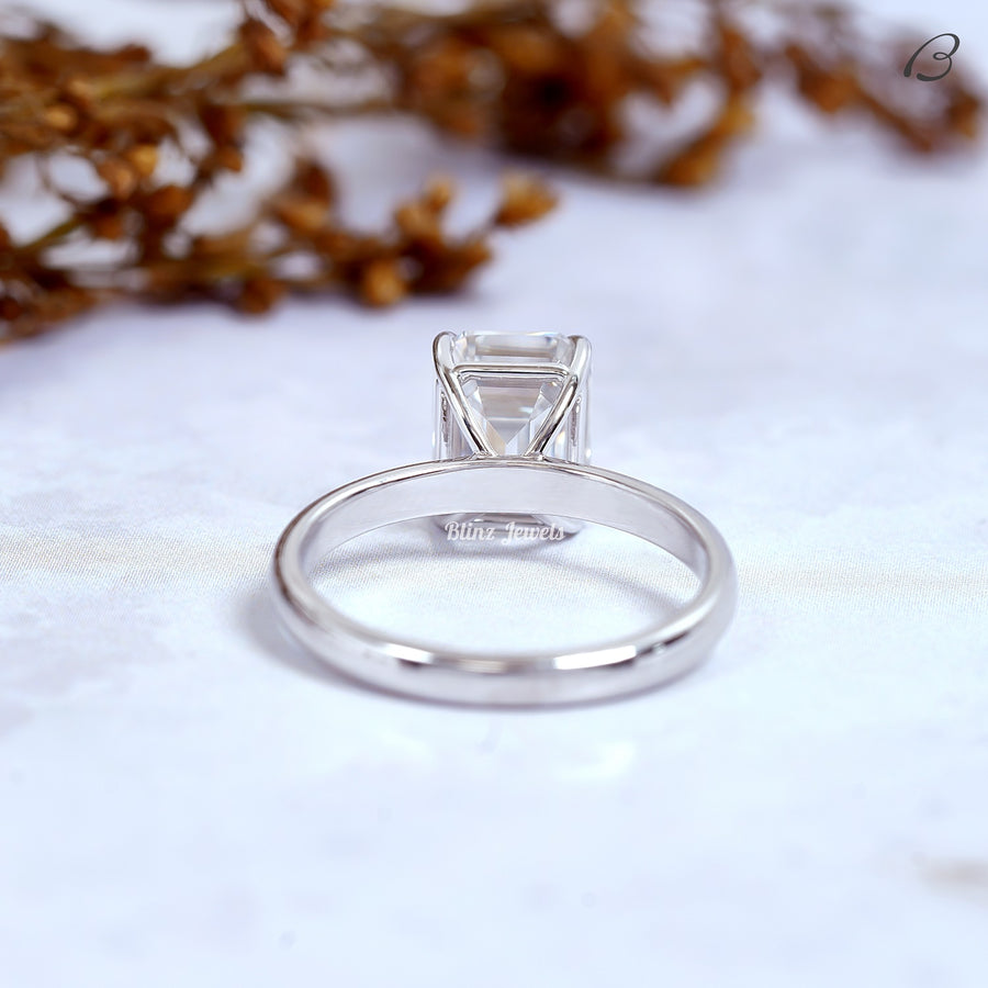 Emerald Cut Colorless Moissanite Solitaire Diamond Proposal Ring