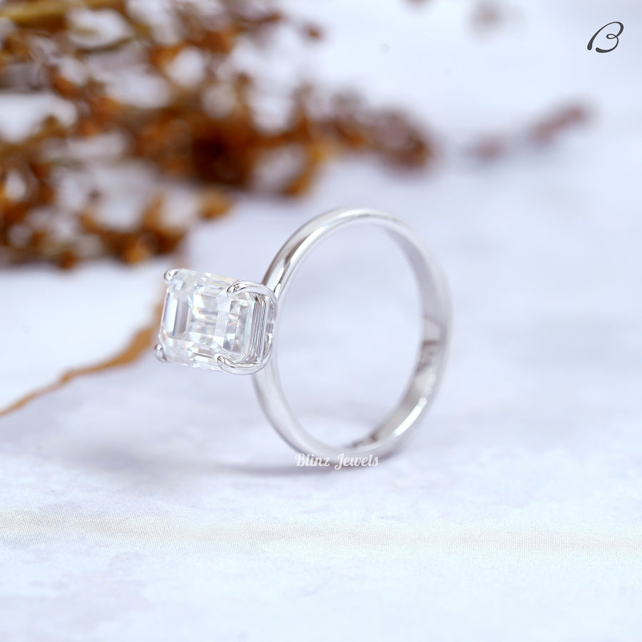Emerald Cut Colorless Moissanite Solitaire Diamond Proposal Ring