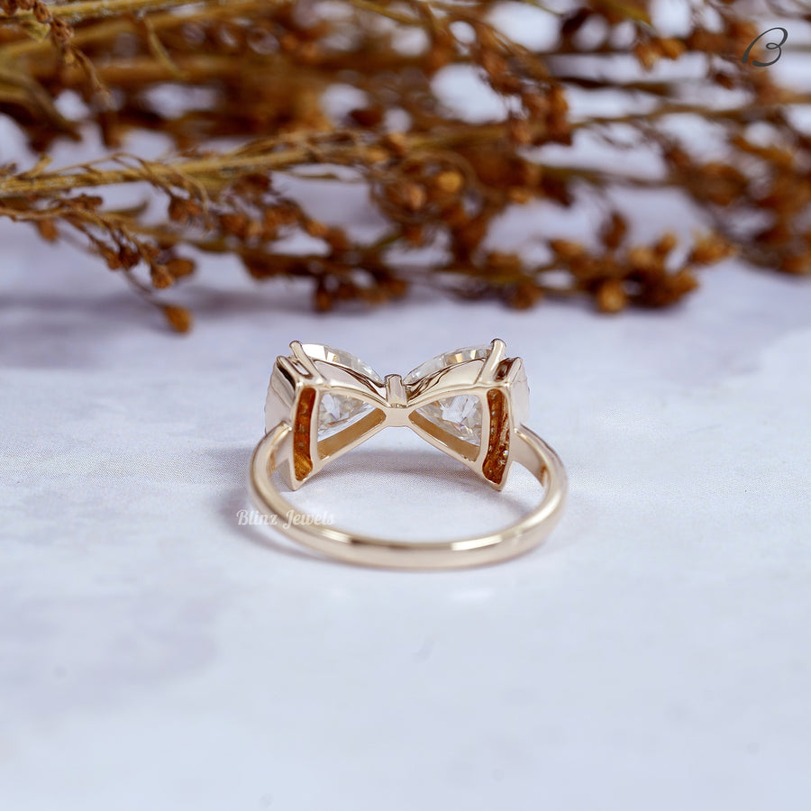 Trillion Cut Moissanite Tai Bow Style Two Stone Toi Et Moi Promise Ring