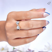 Trillion Cut Moissanite Tai Bow Style Two Stone Toi Et Moi Promise Ring