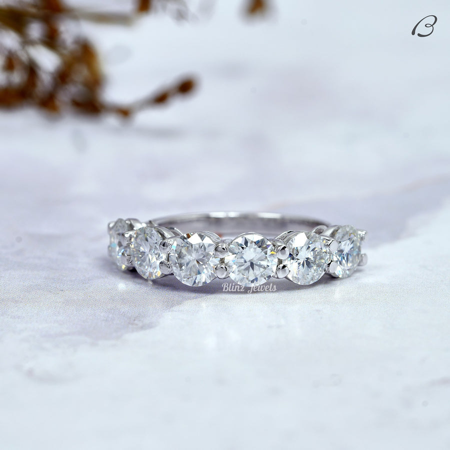 Round Cut Colorless Moissanite Half Eternity Anniversary Band