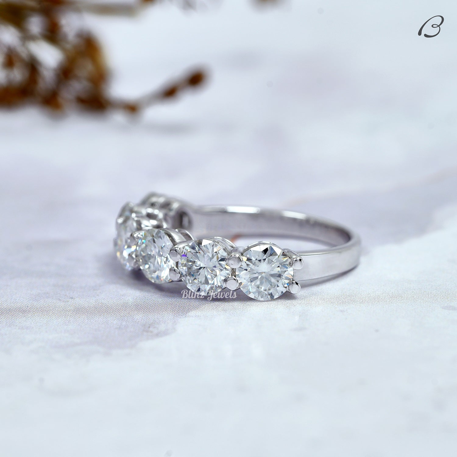 Round Cut Colorless Moissanite Half Eternity Anniversary Band