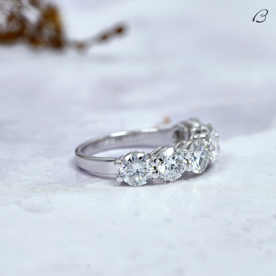 Round Cut Colorless Moissanite Half Eternity Anniversary Band