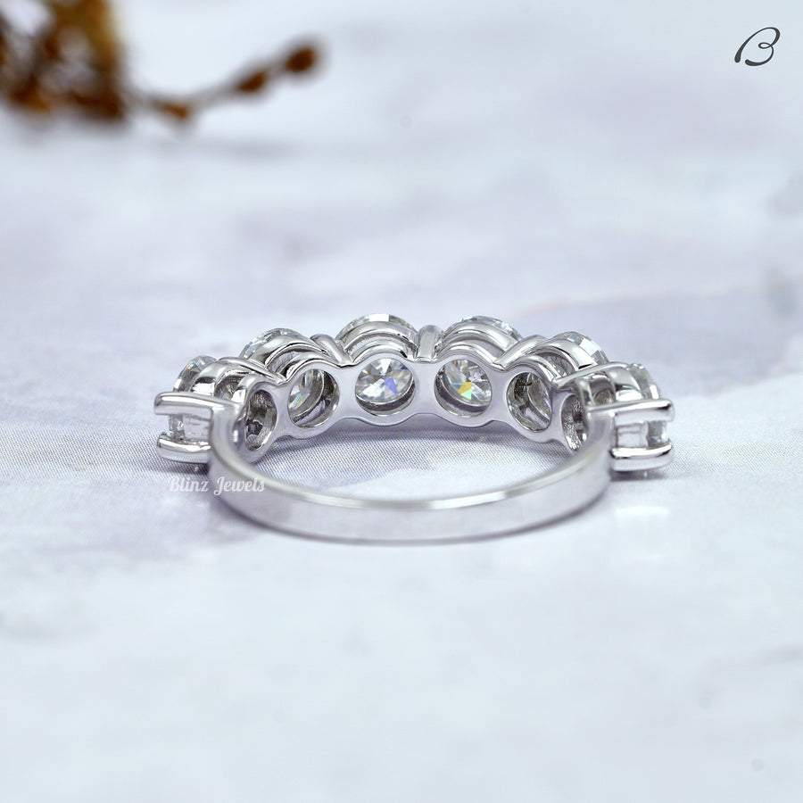 Round Cut Colorless Moissanite Half Eternity Anniversary Band