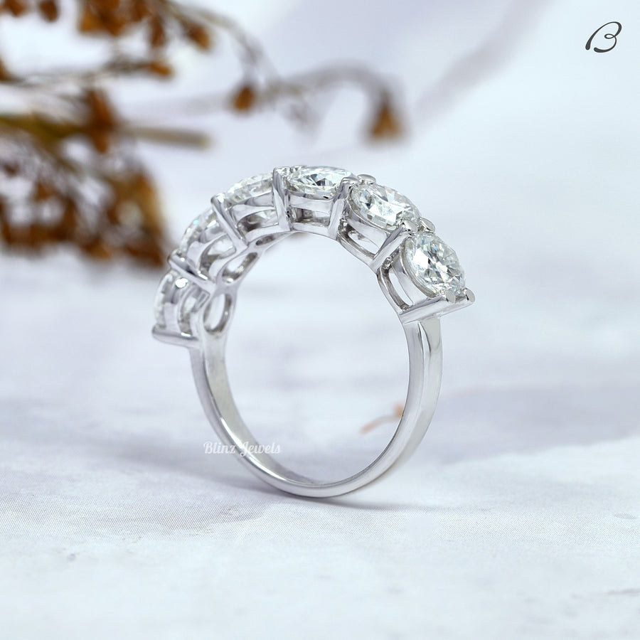 Round Cut Colorless Moissanite Half Eternity Anniversary Band