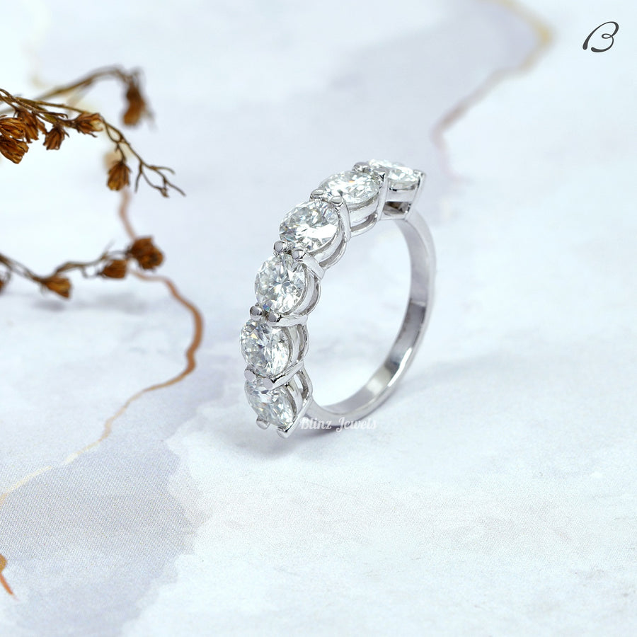 Round Cut Colorless Moissanite Half Eternity Anniversary Band