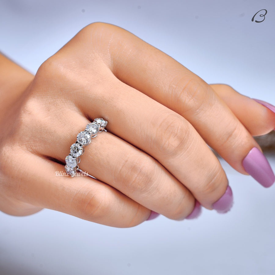 Round Cut Colorless Moissanite Half Eternity Anniversary Band