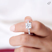 Princess Cut Moissanite Art Deco Solitaire With Accent Engagement Ring