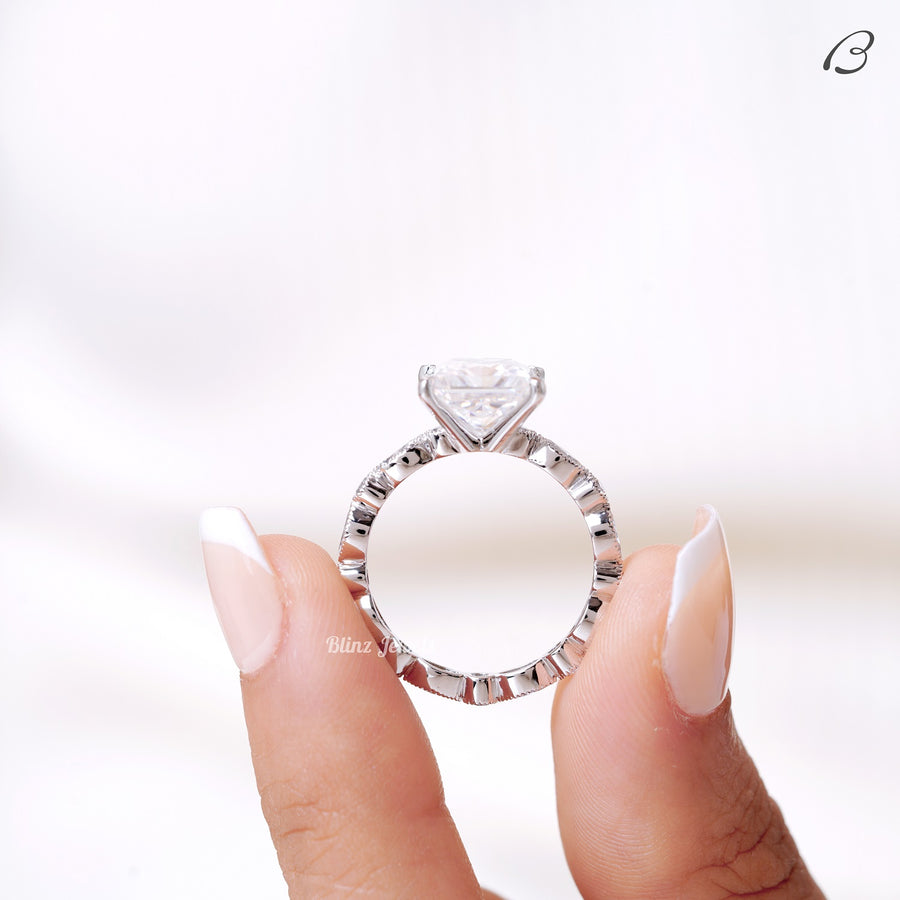 Princess Cut Moissanite Art Deco Solitaire With Accent Engagement Ring