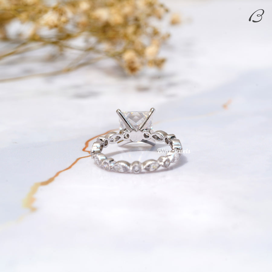 Princess Cut Moissanite Art Deco Solitaire With Accent Engagement Ring