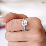 Princess Cut Moissanite Art Deco Solitaire With Accent Engagement Ring