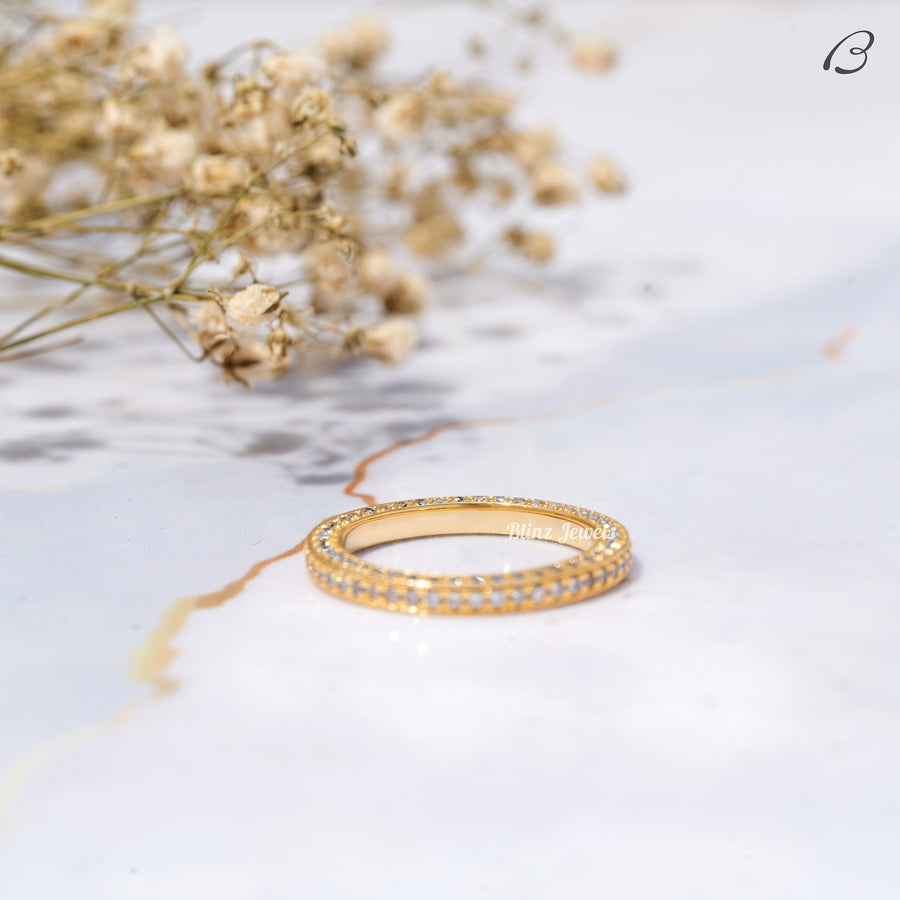 Three Side Pave Round Cut Moissanite Full Eternity Stackable Wedding Band