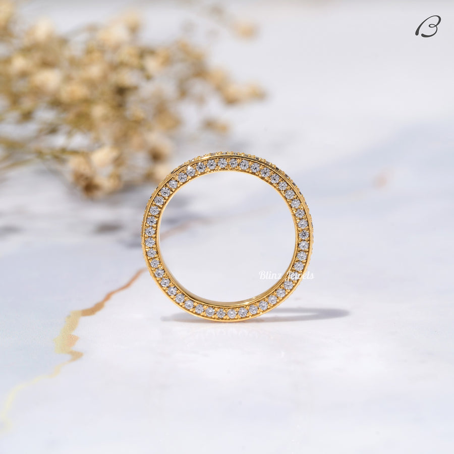 Three Side Pave Round Cut Moissanite Full Eternity Stackable Wedding Band