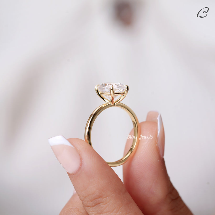 Oval Cut Colorless Moissanite Diamond Solitaire Engagement Ring