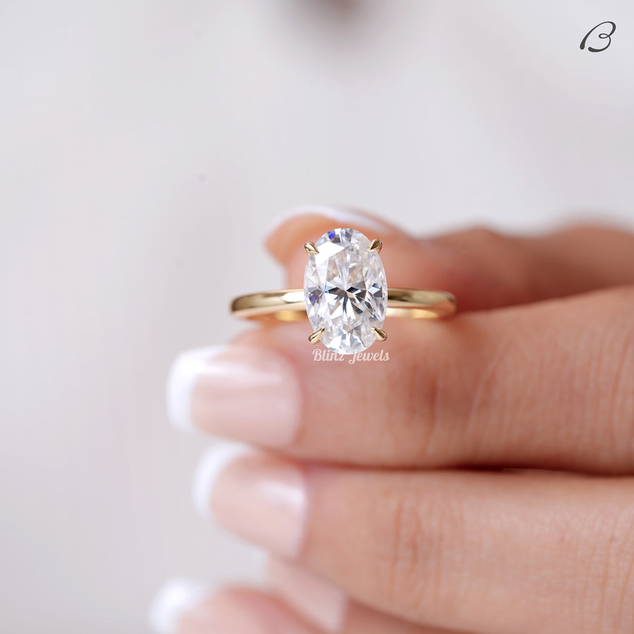 Oval Cut Colorless Moissanite Diamond Solitaire Engagement Ring