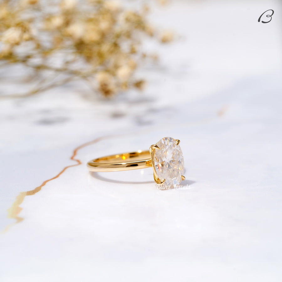 Oval Cut Colorless Moissanite Diamond Solitaire Engagement Ring