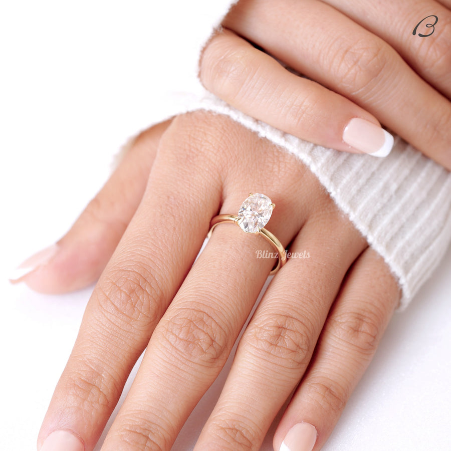 Oval Cut Colorless Moissanite Diamond Solitaire Engagement Ring