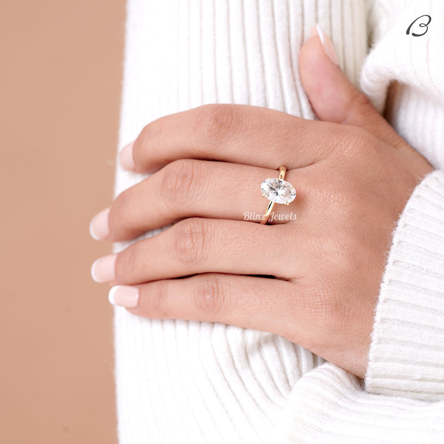 Oval Cut Colorless Moissanite Diamond Solitaire Engagement Ring