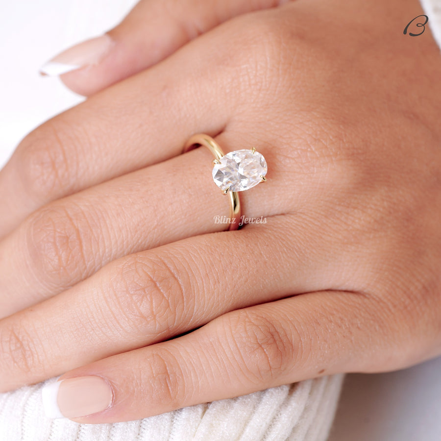 Oval Cut Colorless Moissanite Diamond Solitaire Engagement Ring