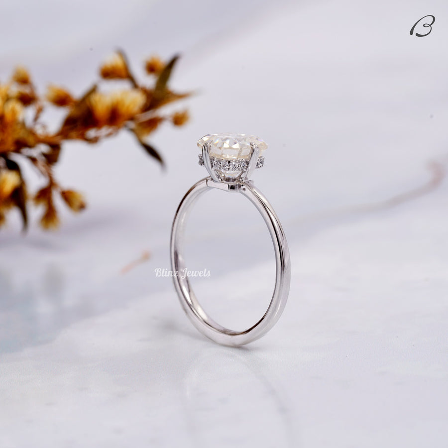 IGI Certified Cushion Cut Lab Grown Diamond Hidden Halo Solitaire Engagement Ring