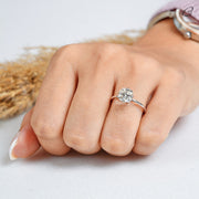 IGI Certified Cushion Cut Lab Grown Diamond Hidden Halo Solitaire Engagement Ring