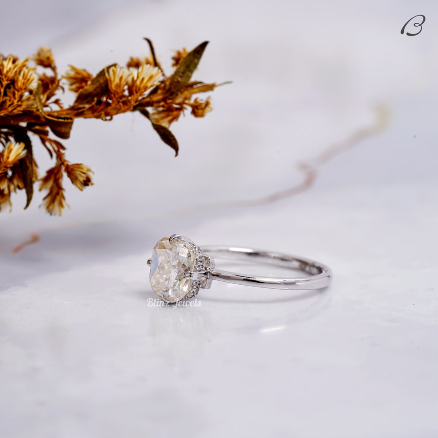 Cushion Cut Colorless Moissanite Hidden Halo Classic Solitaire Anniversary Gift Ring