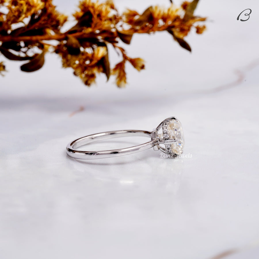 IGI Certified Cushion Cut Lab Grown Diamond Hidden Halo Solitaire Engagement Ring