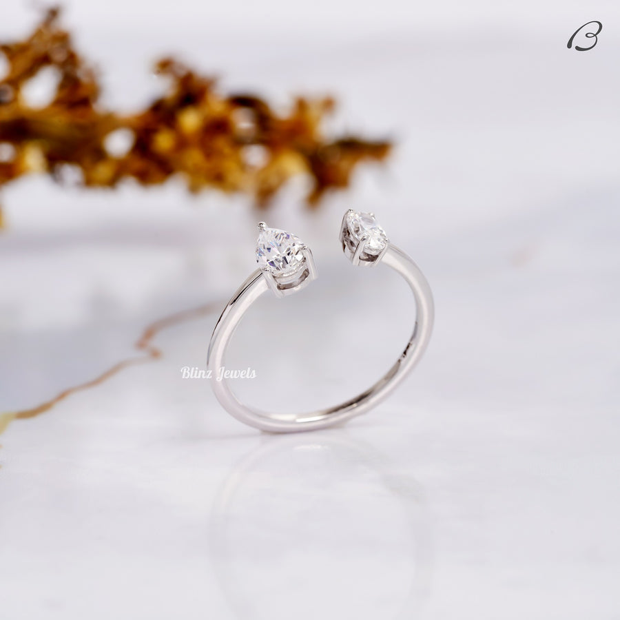 Toi Et Moi Moissanite Ring Pear And Oval Cut Open Gap Promise Ring
