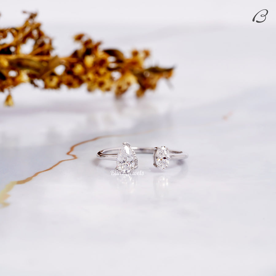 Toi Et Moi Moissanite Ring Pear And Oval Cut Open Gap Promise Ring