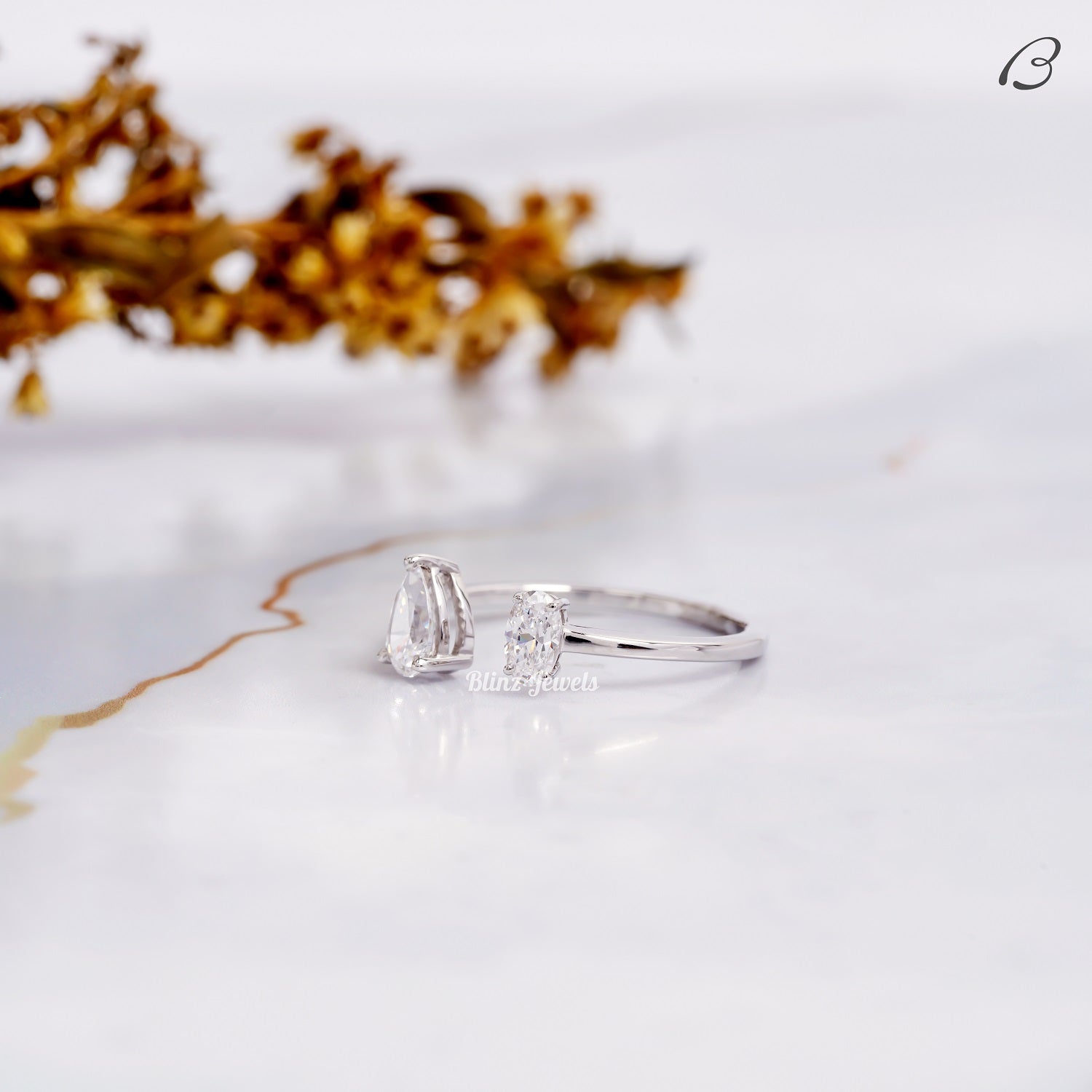 Toi Et Moi Moissanite Ring Pear And Oval Cut Open Gap Promise Ring