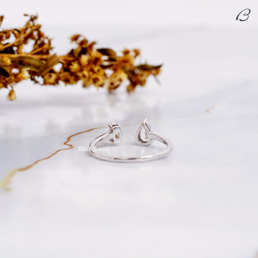 Toi Et Moi Moissanite Ring Pear And Oval Cut Open Gap Promise Ring