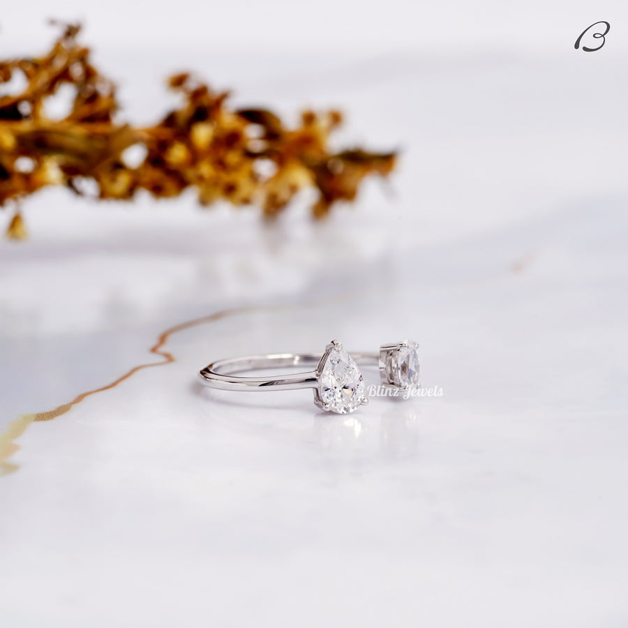 Toi Et Moi Moissanite Ring Pear And Oval Cut Open Gap Promise Ring