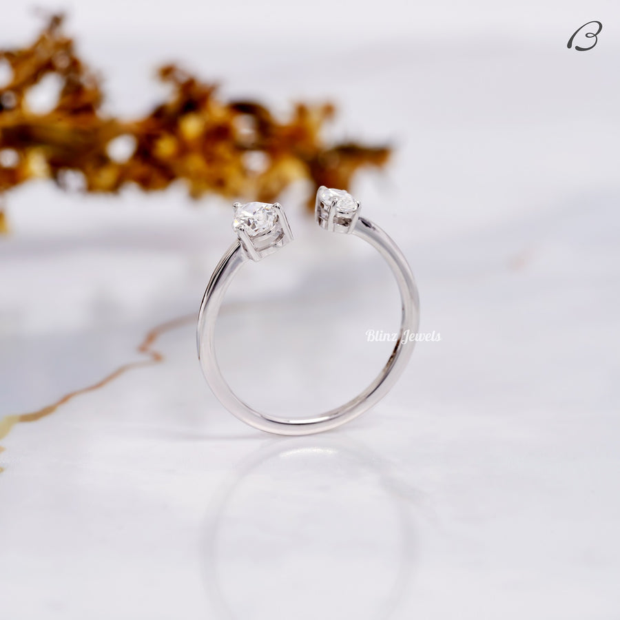 Toi Et Moi Moissanite Ring Pear And Oval Cut Open Gap Promise Ring