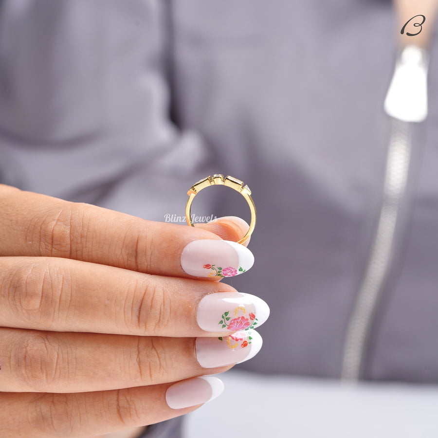 Baguette And Round Cut Half Eternity Bezel Set Stackable Wedding Band