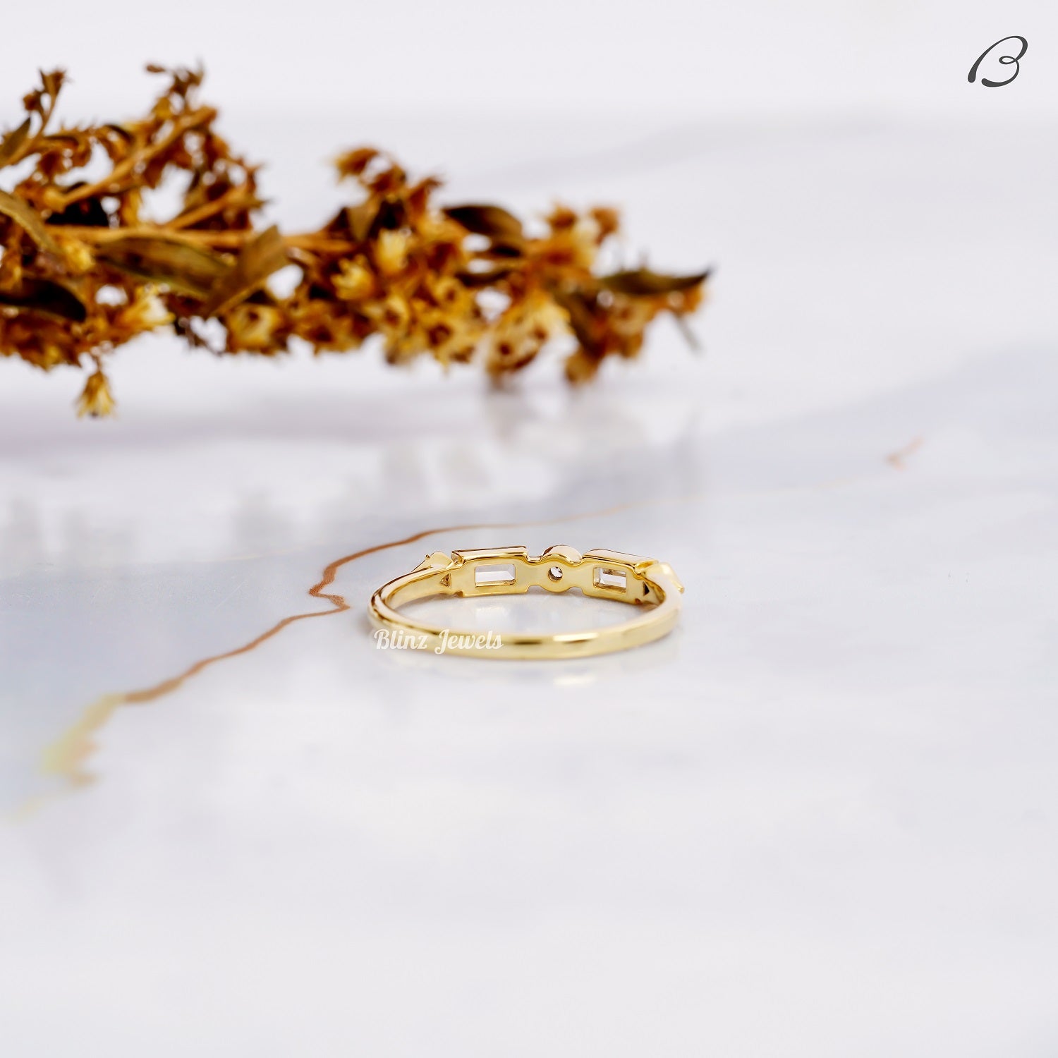 Baguette And Round Cut Half Eternity Bezel Set Stackable Wedding Band
