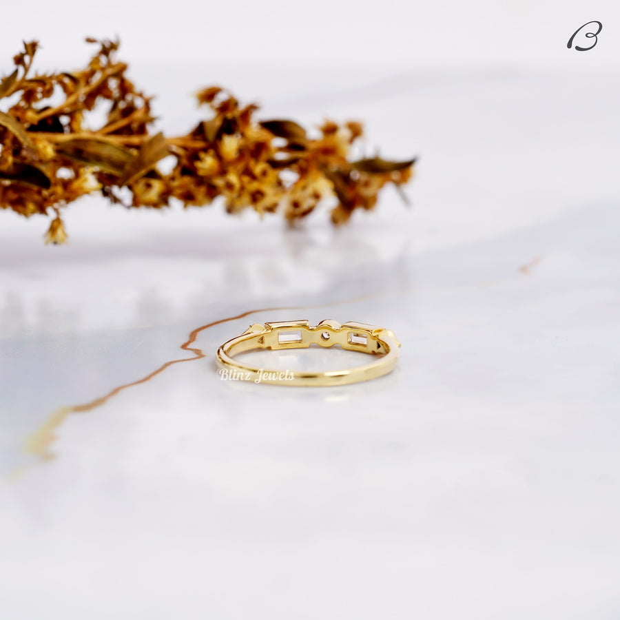 Baguette And Round Cut Half Eternity Bezel Set Stackable Wedding Band