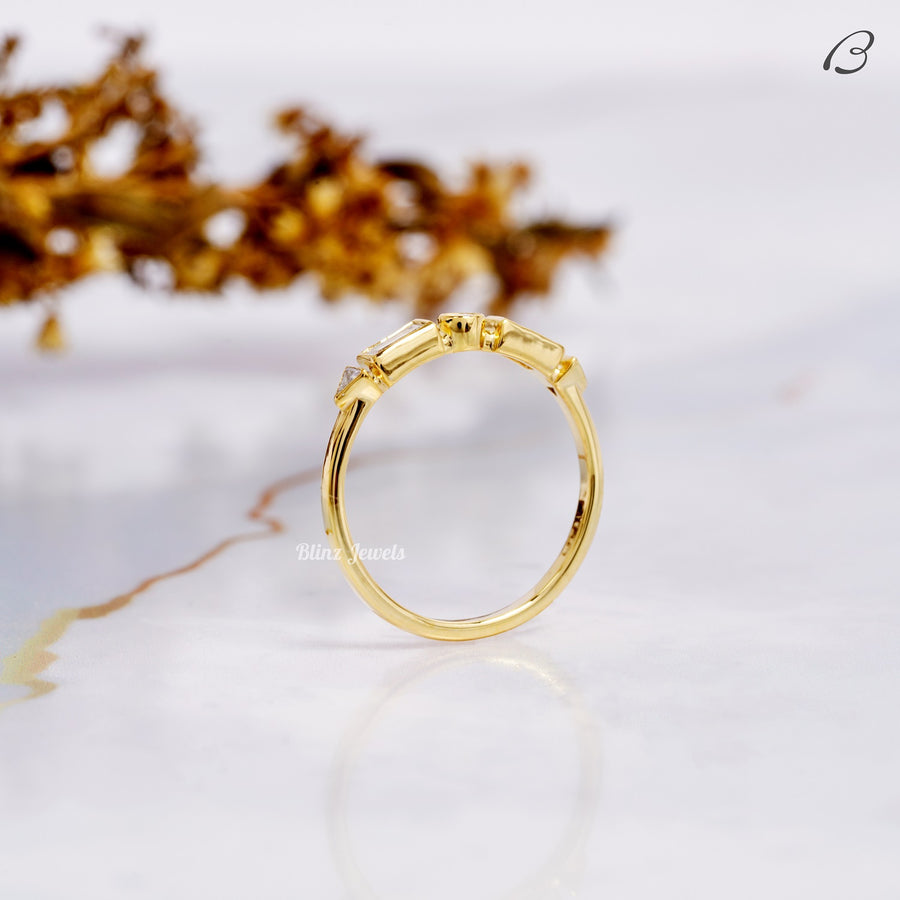 Baguette And Round Cut Half Eternity Bezel Set Stackable Wedding Band