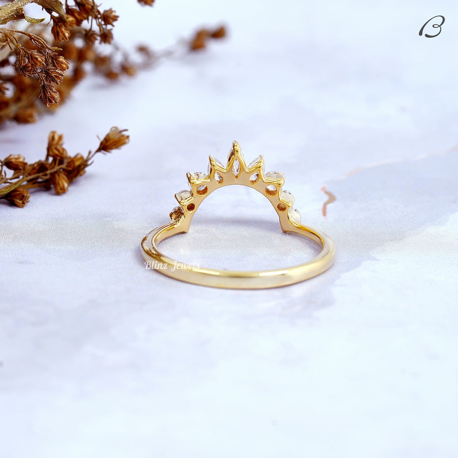 Round Marquise And Pear Cut Moissanite Matching Curved Wedding Band