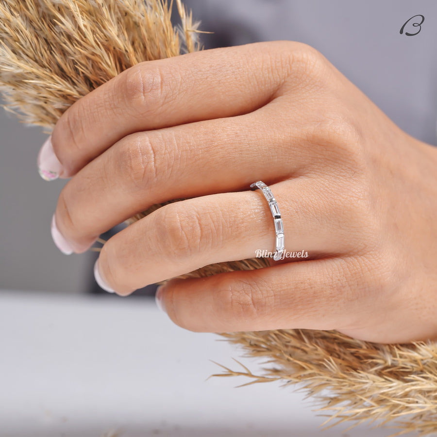 Baguette Cut Moissanite Half Eternity Stackable Bridal Band