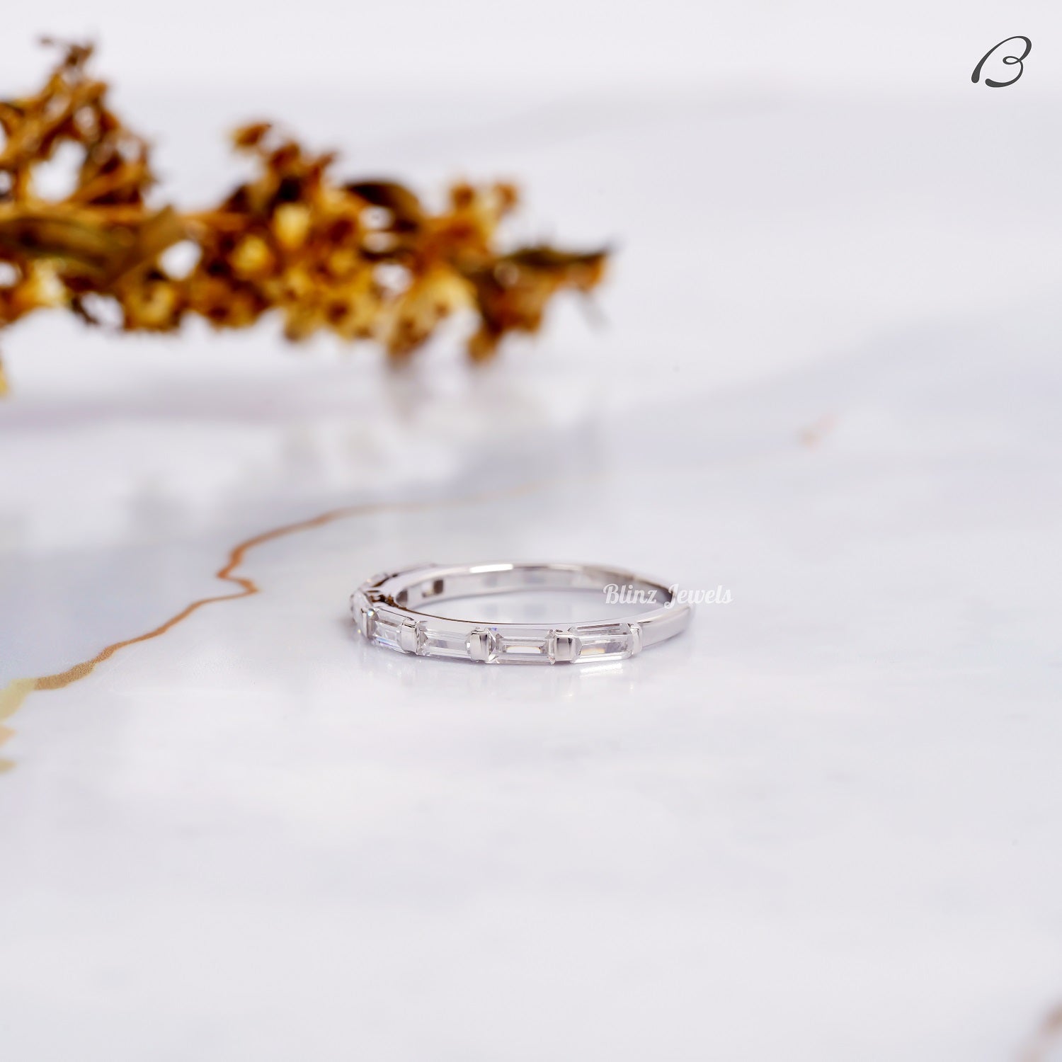 Baguette Cut Moissanite Half Eternity Stackable Bridal Band
