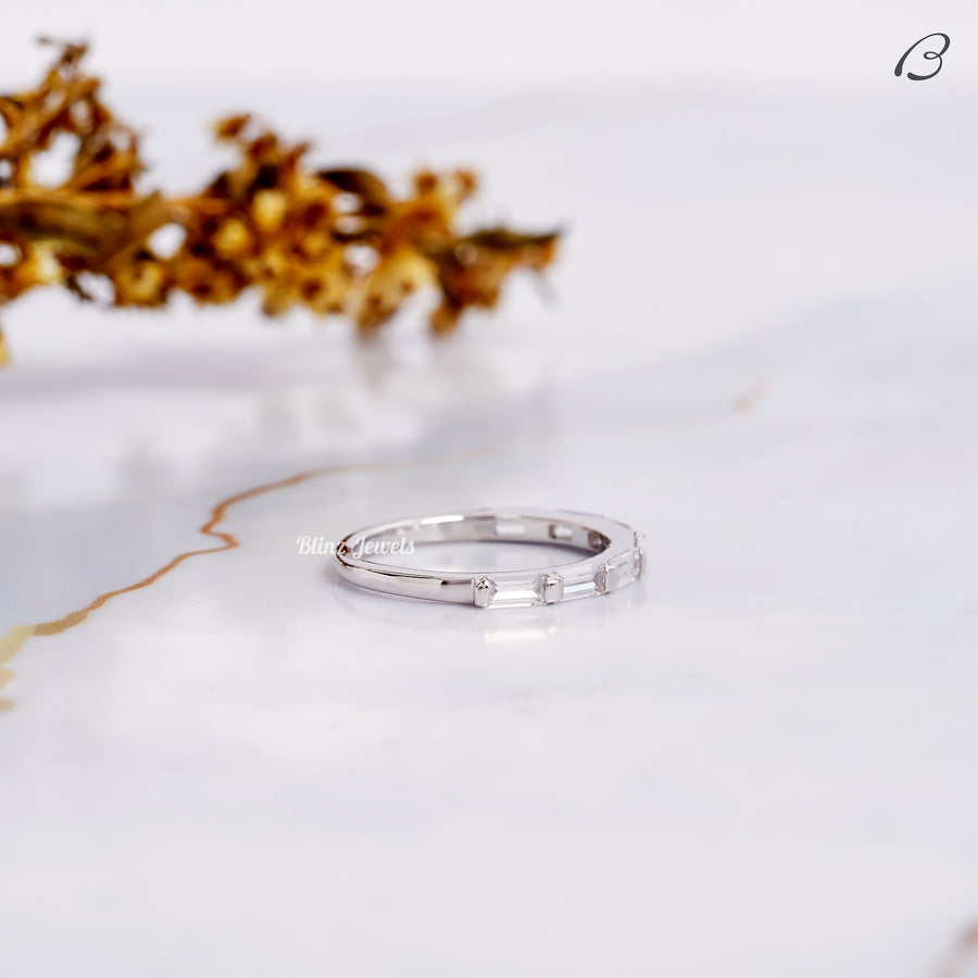 Baguette Cut Moissanite Half Eternity Stackable Bridal Band