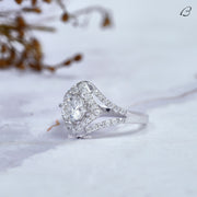 Round Cut Colorless Moissanite Split Shank Halo Engagement Ring For Women