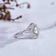 Round Cut Colorless Moissanite Split Shank Halo Engagement Ring For Women