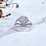 Round Cut Colorless Moissanite Split Shank Halo Engagement Ring For Women