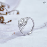 Round Cut Colorless Moissanite Split Shank Halo Engagement Ring For Women
